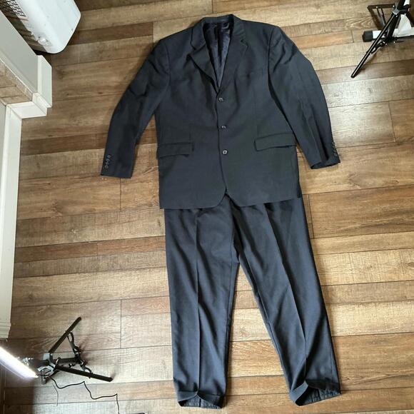 Daniel Hechter Mens Suit Set Blazer & Pants Size 56 Black 3 Button Pockets
